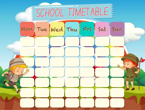Planificación del horario escolar con personajes — Archivo Imágenes Vectoriales