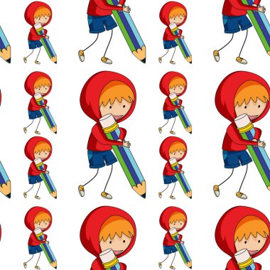 Kalemile çocuk ile dikişsiz desen karo karikatür