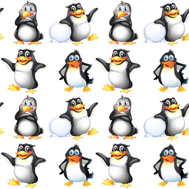 Penguenler ile dikişsiz desen fayans karikatür