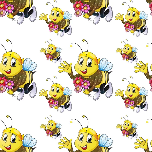 Dibujos animados de azulejos de patrón sin costura con abeja — Vector de stock