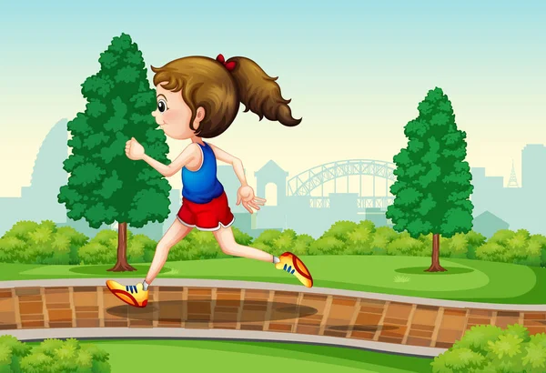 Mädchen läuft in Park-Szene — Stockvektor