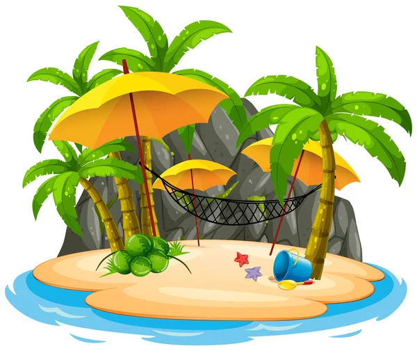 Playa isla con hamaca — Vector de stock