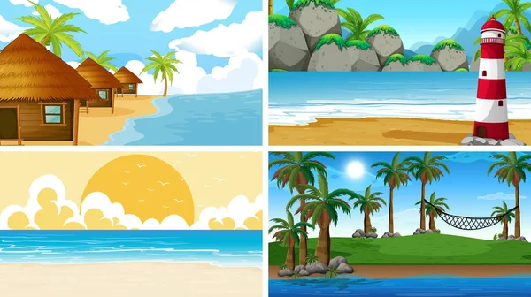 Набор тропических морских пейзажей с пляжами — стоковый вектор