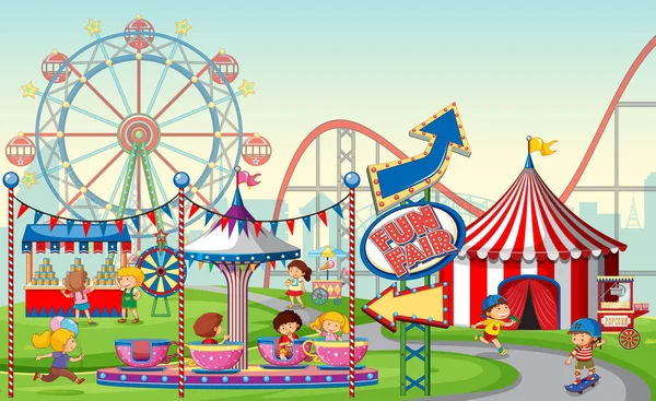 Eine Freiluft-Kirmes mit Kindern — Stockvektor