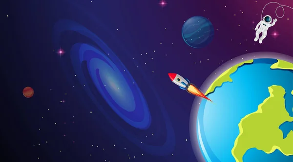 宇航员和空间火箭 — 图库矢量图片