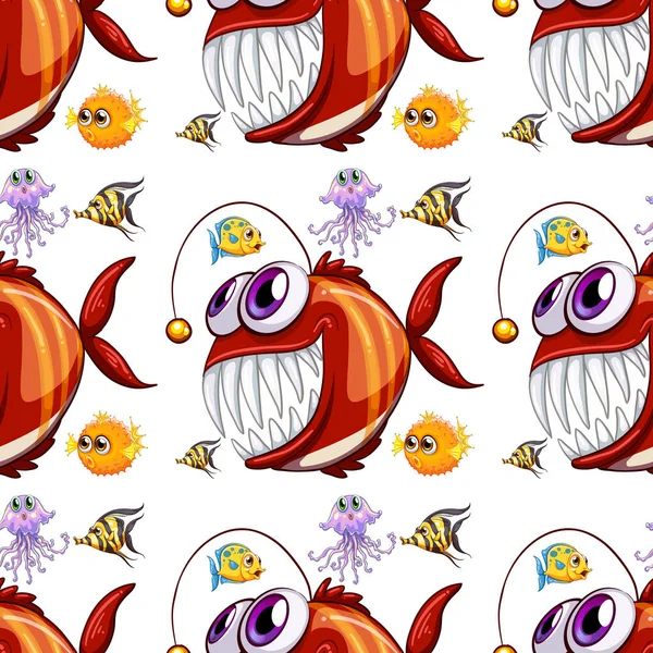 Modèle sans couture carreau dessin animé avec des poissons — Image vectorielle