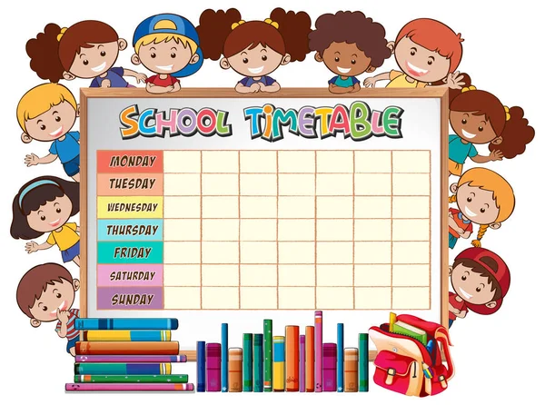 时间表学校规划与字符 — 图库矢量图片