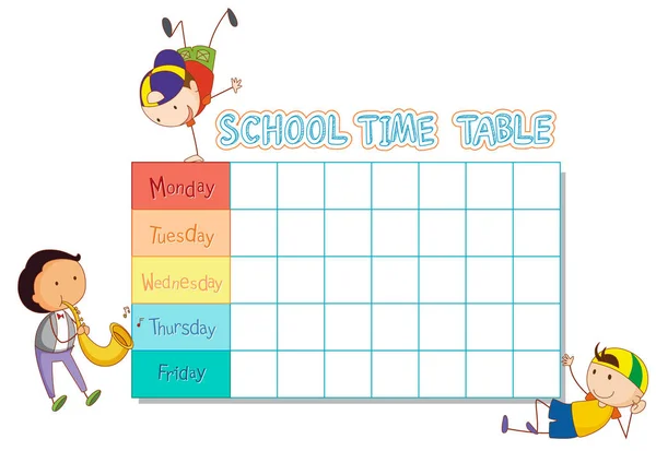 Tabela de tempo da escola com doodle boy —  Vetores de Stock