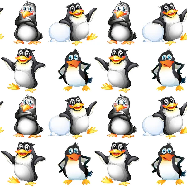 Caricature de motif sans couture avec des pingouins — Image vectorielle