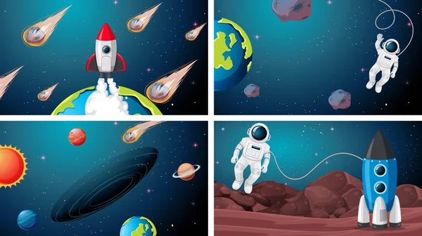 Set of different space scene — Stock Vector