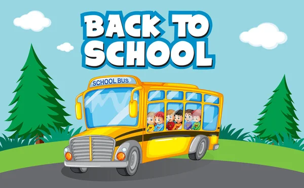 Voltar ao modelo de escola com ônibus escolar —  Vetores de Stock