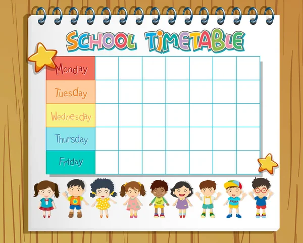 School timetable planner in notebook — Stock Vector