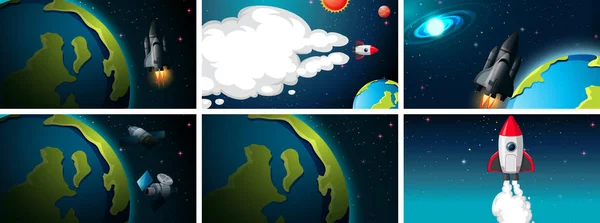 一套地球和火箭场景 — 图库矢量图片