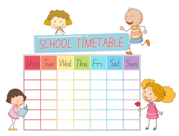 Horario escolar con niños — Archivo Imágenes Vectoriales