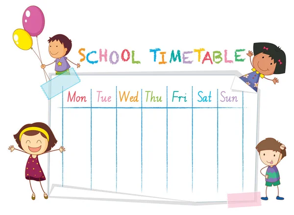 Σχολικό τραπέζι χρόνου με παιδιά — Διανυσματικό Αρχείο