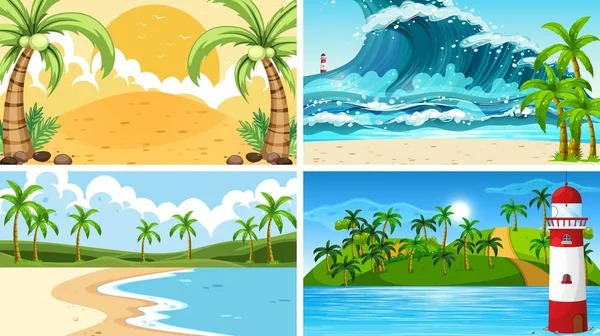 Trópusi óceáni természeti jelenetek halmaza és strandjai — Stock Vector