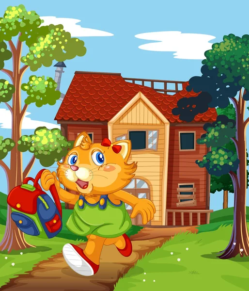 Gato corriendo de casa vieja — Vector de stock