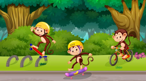 Park sahnesinde oynayan maymunlar — Stok Vektör