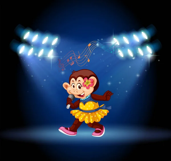 Affe singt auf der Bühne mit Lichtern — Stockvektor