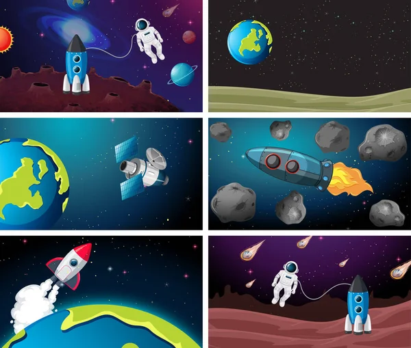 Set of rocket space scenes — Stock Vector