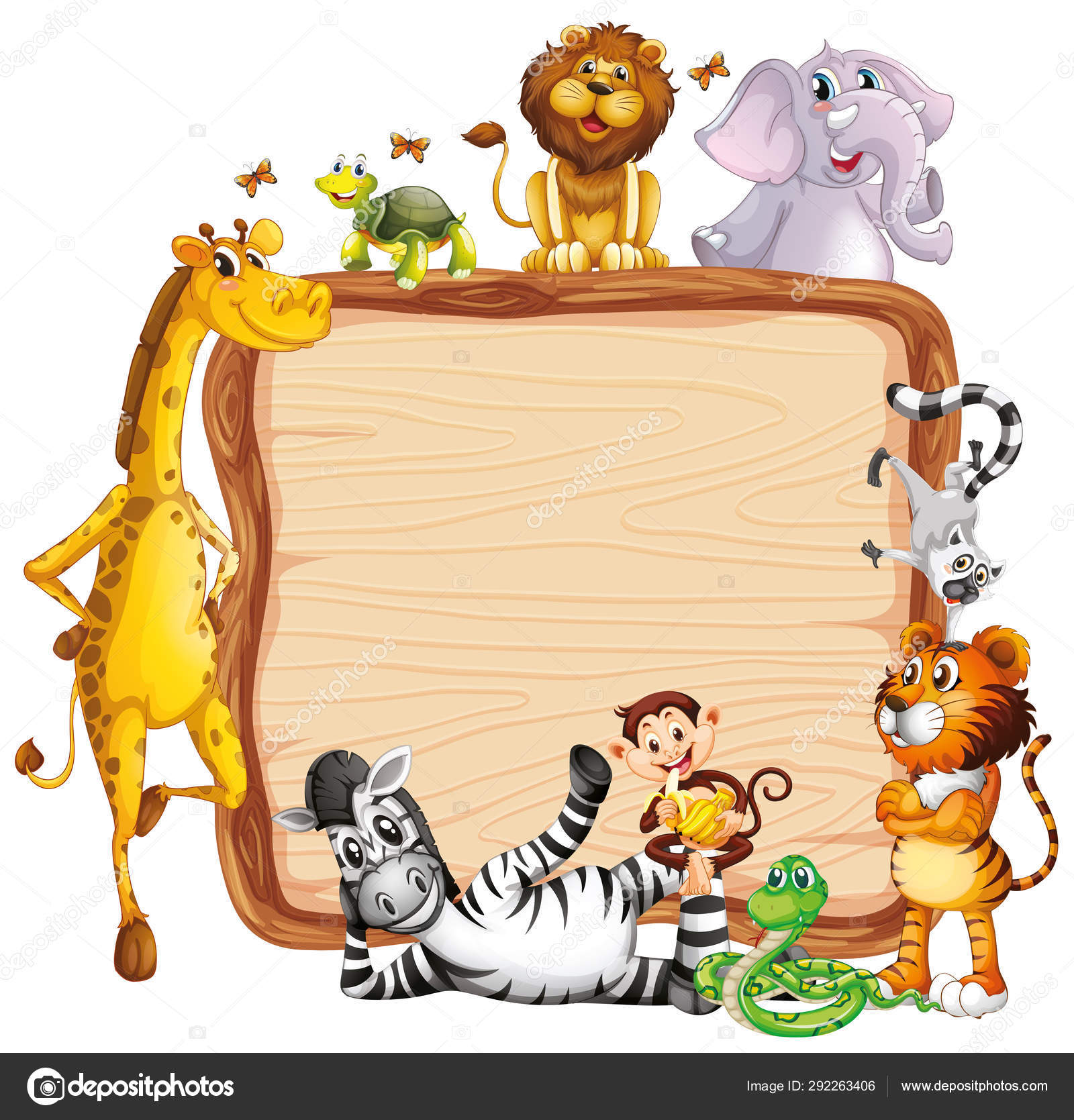 Frame design with many animals around border Stock Vector Image by  ©interactimages #292263406