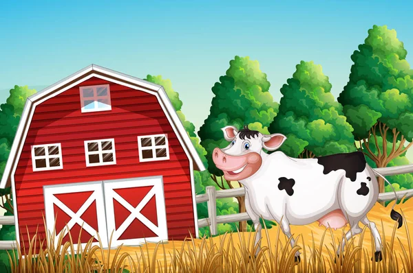 Granja escena con vaca — Vector de stock