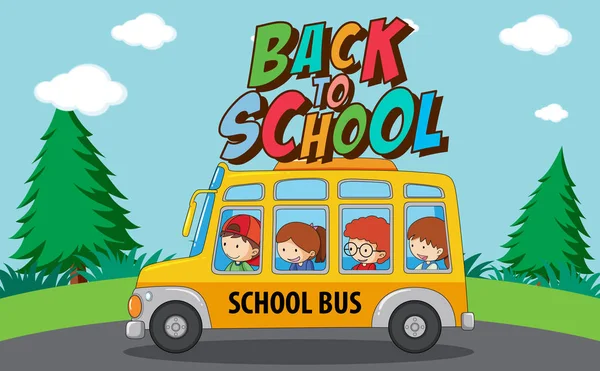 Voltar ao modelo de escola com ônibus escolar — Vetor de Stock