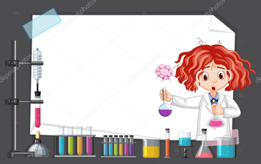 Scientist working with science tools in lab around frame templat
