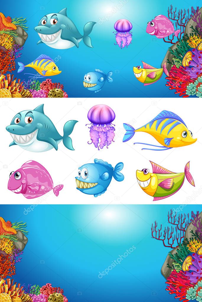 Background design with many sea animals