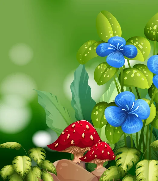 Природа сцени з грибами і квітами — стоковий вектор