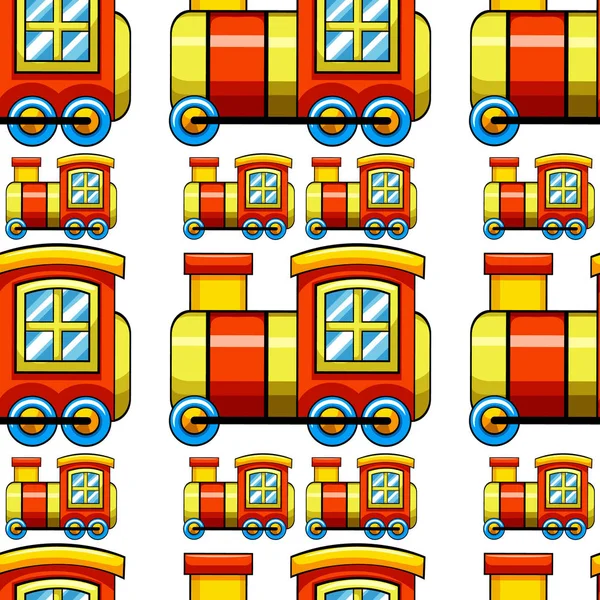 Dibujos animados de azulejos de patrón sin costura con tren de juguete — Vector de stock
