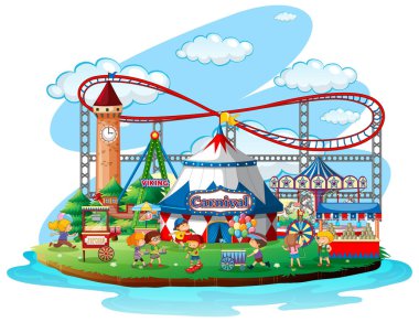 İzole arka plan üzerinde Eğlenceli adil tema parkı