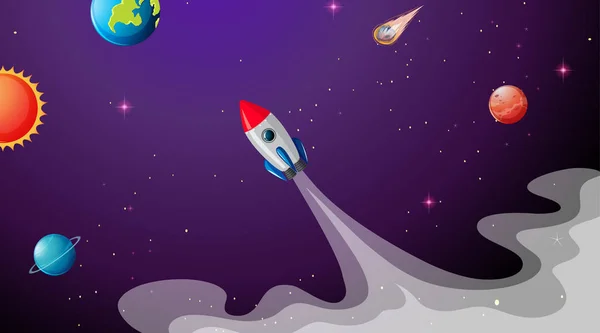 Rocket dans la scène spatiale — Image vectorielle