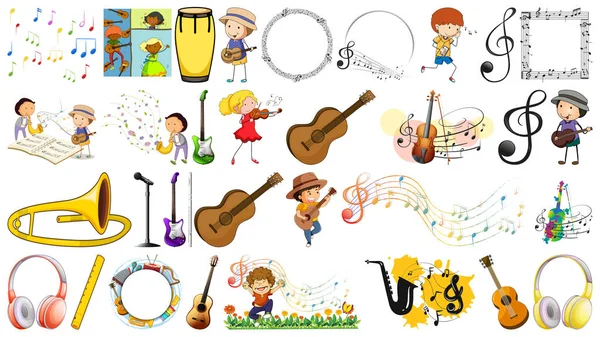 Ensemble de différents instruments de musique — Image vectorielle