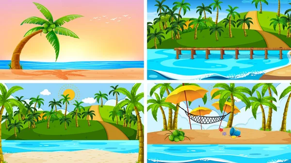Set of tropical ocean nature scenes with beaches — Stock Vector