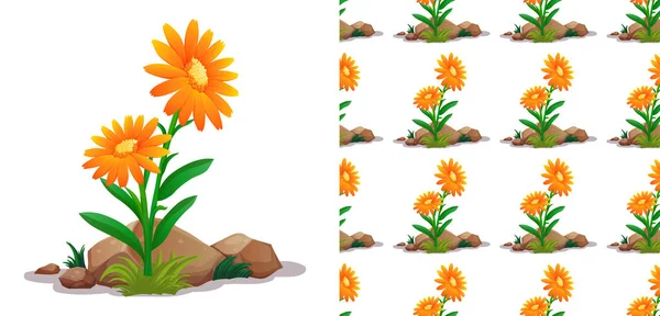 Nahtloses Hintergrunddesign mit orangen Gerbera-Blüten — Stockvektor