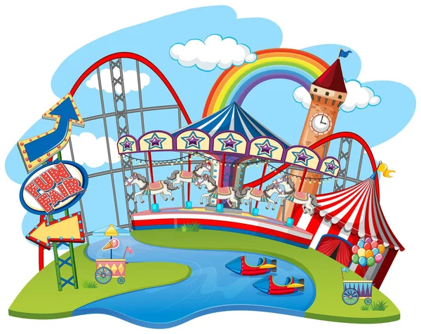 Background design with rides at themepark — Stock Vector