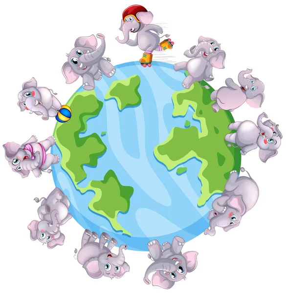 Gray elephants round the world — Stock Vector