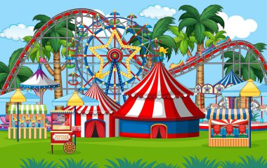 Parkta bir açık hava lunapark sahnesi