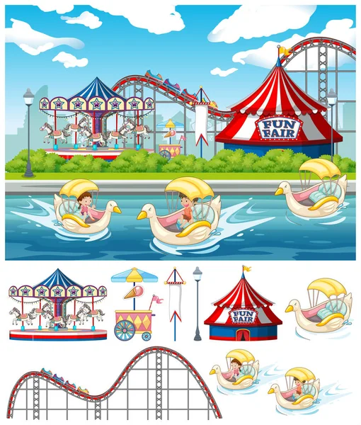 Scène achtergrond ontwerp met kinderen op het carnaval — Stockvector