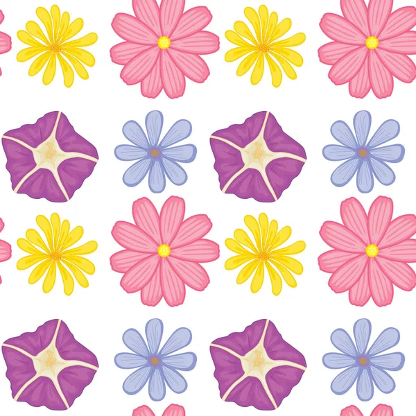 Sömlös mönster kakel tecknad med blommor — Stock vektor