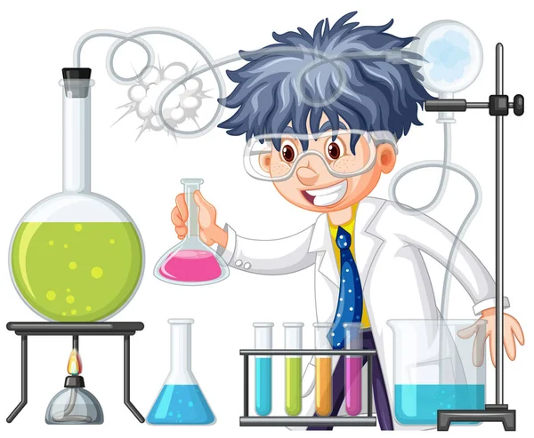 Científico haciendo experimento en laboratorio de ciencias — Vector de stock