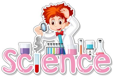 Bilim adamı deney yapıyor ile etiket tasarımı