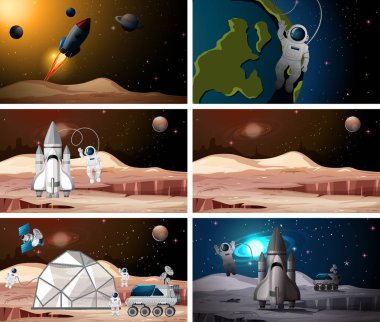 Astronot sahneleri seti