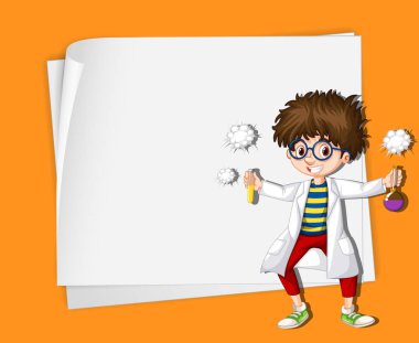 Bilim laboratuarında çocuk ile çerçeve şablon tasarımı