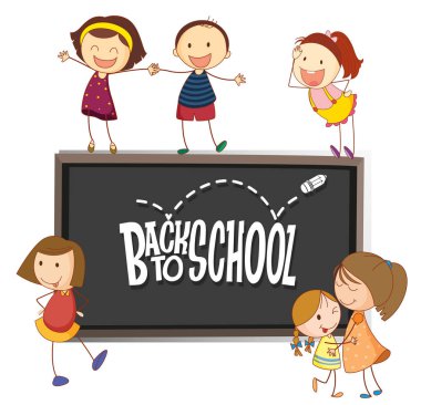 Doodle çocuklarıyla okul şablonuna geri dön