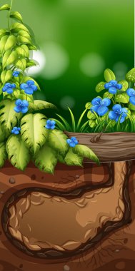 Nature scene with blue flowers in garden clipart