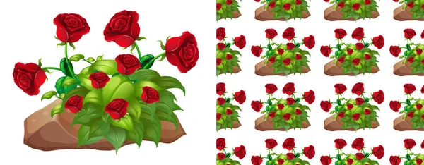 Nahtloses Hintergrunddesign mit roten Rosen auf Felsen — Stockvektor