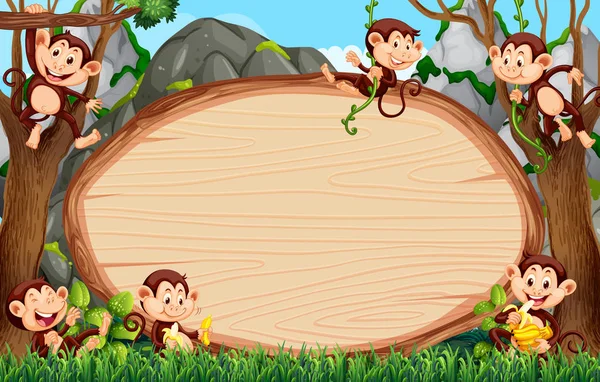 Projeto do quadro com muitos macacos em torno da fronteira — Vetor de Stock