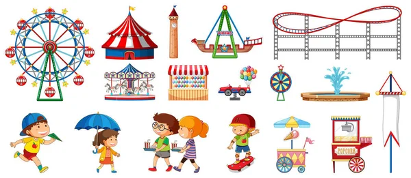 Isolated objects from circus theme with kids and rides — Stock Vector